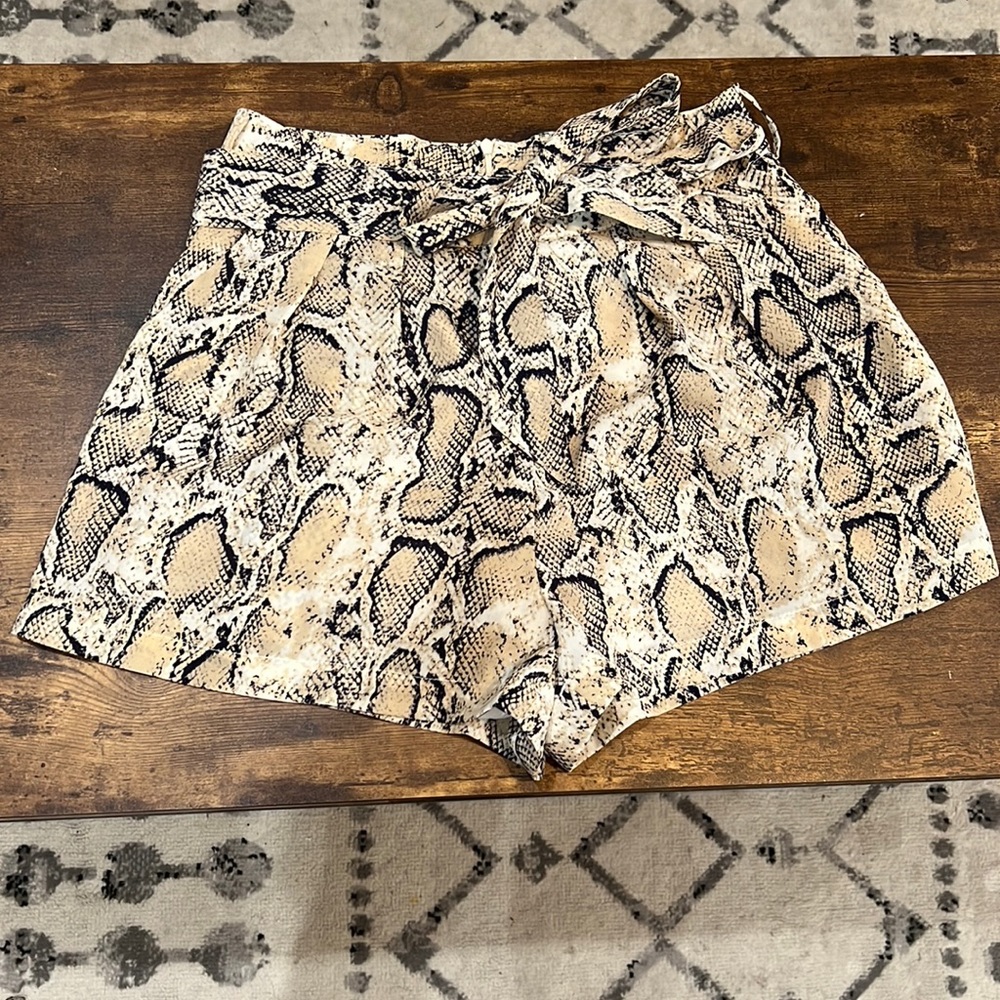 Snake skin print paper bag shorts